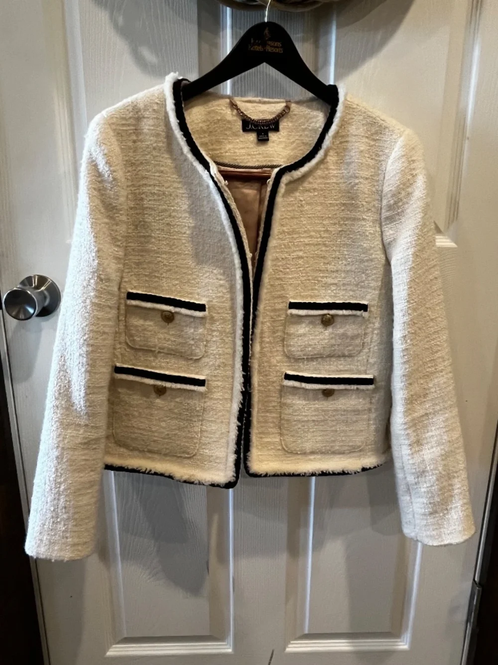J. Crew Frances Lady Jacket in Maritime Tweed White Black Size 8 BT548